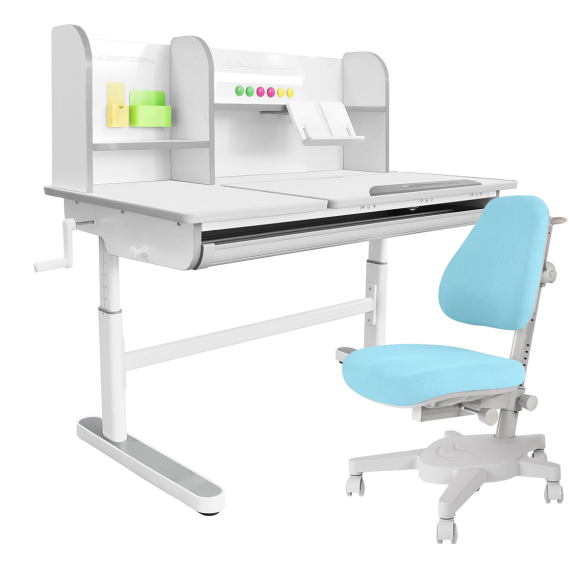 Комплект Kinderzen Gaudi Plus парта + кресло белый/серый cо светло-голубым креслом Anatomica Armata